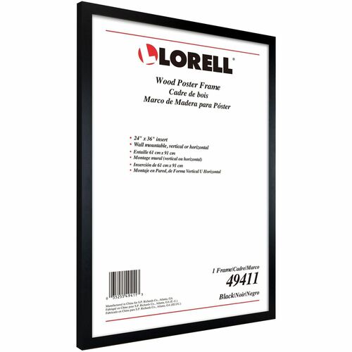 Lorell Wide Frame - 24" x 36" Frame Size - Rectangle - Wall Mountable - Vertical, Horizontal - Wood - Black - 1 Each