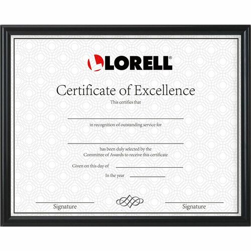 Lorell Certificate Frame - 8.50" x 11" Frame Size - Desktop, Wall Mountable - Vertical, Horizontal - Black - 1 Each