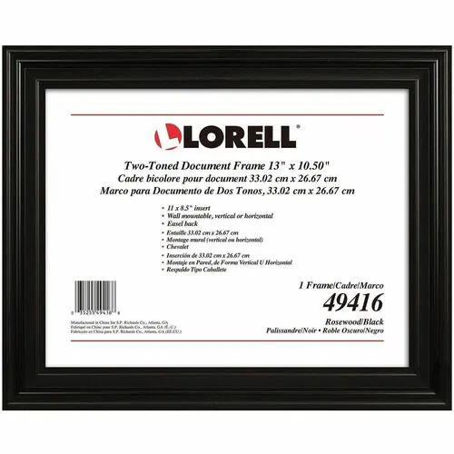 Lorell Certificate Frame, Desktop, Wall-Mount, Two-Toned Rosewood/Black Polystyrene, 13" x 10.5", Vertical/Horizontal