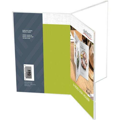 Deflecto 6-Sided Sign/Menu Holder - Support 4" x 6" Media - Plastic, Polystyrene - Clear - 1 Each