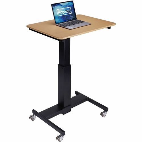 Rocelco Sit-to-Stand School Desk with Book Box - 20 lb Load Capacity - 42" Height x 28" Width x 20" Depth - Desk - Wood Grain - Brown - For School, Monitor, Notebook, Student, Storage, Classroom, Book, Home - Gas Spring, Sit-stand, Adjustable, Lockable Ca