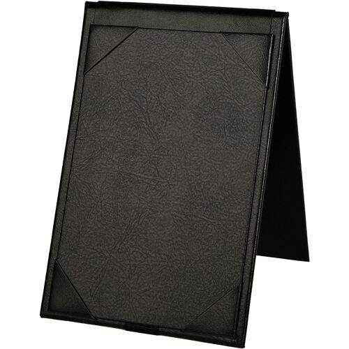 Deflecto Double-Sided A-Frame Table Tent - Support 4" x 6" Media - Leatherette, Leather - Black - Foldable, Double-sided - 1 Each