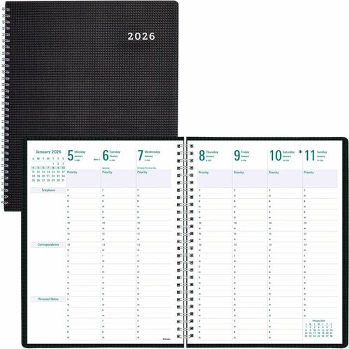 Rediform Timanager DuraFlex Appointment Book - Weekly, Monthly - 13 Month - December 2025 to December 2026 - 7:00 AM to 8:30 PM - Monday - Saturday, 7:00 AM to 6:30 PM - Sunday, Half-hourly - 1 Week, 1 Month Double Page Layout - Letter - 8 1/2" x 11" Shee