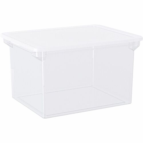 Storex Plastic File Tote Storage Box - External Dimensions: 14" Width x 18.3" Depth x 10.5" Height - 35 lb - 9.25 gal - Snap-on, Lid Closure - Plastic - Clear - For File, Letter, Folder - 1 / Pack