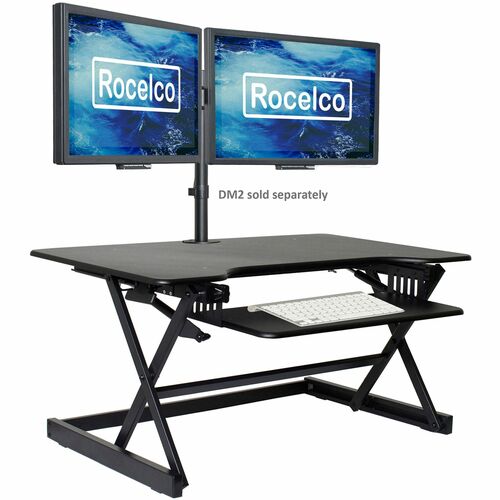 Rocelco Sit-to-Standing Desk Riser - 40 lb Load Capacity - 20" Height x 40" Width x 23.60" Depth - Desk - Black - For Monitor, Notebook, Keyboard - Retractable, Grommet, Sit-stand, Keyboard Tray, Storage Space, Ergonomic, Cable Management