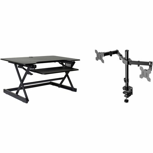 Rocelco Standing Desk Converter & Dual-Monitor Mount - 40 lb Load Capacity - 20" Height x 40" Width x 23.60" Depth - Desk - Black - For Monitor, Notebook, Keyboard - Retractable, Keyboard Tray, Grommet, Cable Management, Flexible, Dual Display, Scratch Re