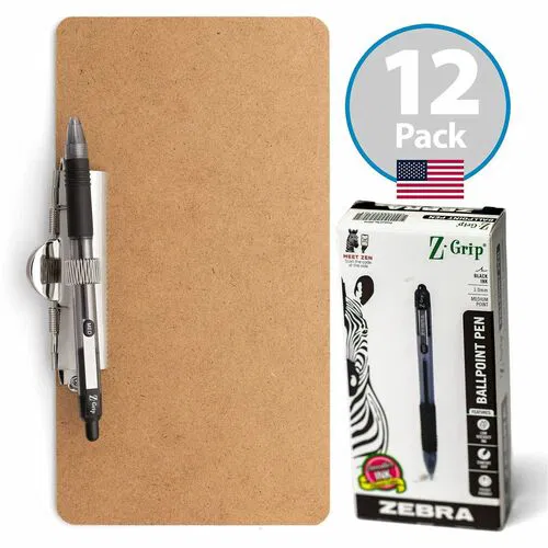 Officemate 83159 Receipt Clipboard, Side Clip, w/Pens, Side, 12pk - Storage for Receipt - Hardboard - Wood - 12 Pack