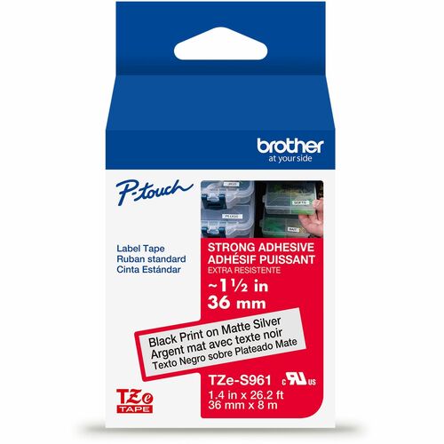 Brother P-touch Tze Label Tape - x 1 27/64" Width - Matte Silver - Water Resistant - Laminated - Durable, Abrasion Resistant, Chemical Resistant, Grease Resistant, Grime Resistant, Temperature Resistant, Fade Resistant, Split Backing, Easy Peel, Strong Ad