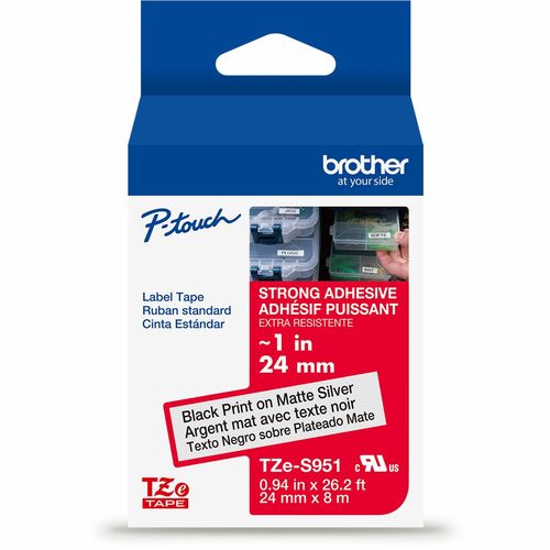 Brother P-touch Tze Label Tape - x 15/16" Width - Matte Silver - Polyethylene Terephthalate (PET) - Water Resistant - Laminated - Durable, Abrasion Resistant, Chemical Resistant, Grease Resistant, Grime Resistant, Temperature Resistant, Fade Resistant, Sp