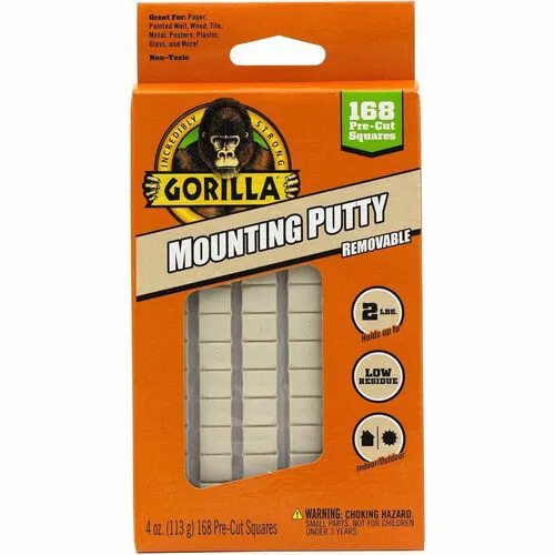 Gorilla Adhesive Putty, Indoor/Outdoor Mounting, Repositionable Non-Toxic, 2 lb Holding Strength, Beige, 168/PK