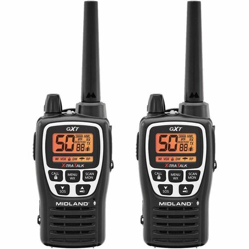 Midland GXT3000 GMRS Walkie Talkies - 50 Radio Channels - Built-in Flashlight, NOAA Weather Radio, Keypad Lock - Water Resistant, Water Proof - Black - 2 / Pack