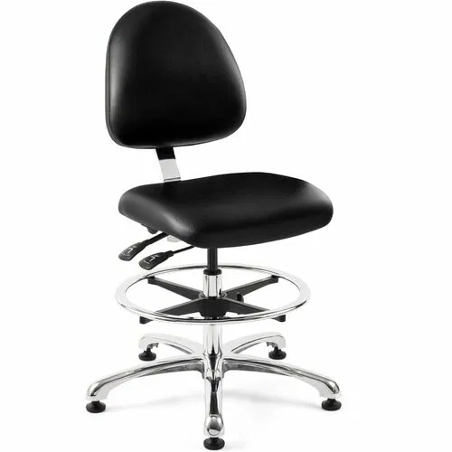 Bevco Chair, ISO 7 Cleanroom, Healthcare, Integra Series, Pneumatic Height 21.5"-31.5", 20" W x 18" D Seat, Black Antibacterial Vinyl, 300 lb