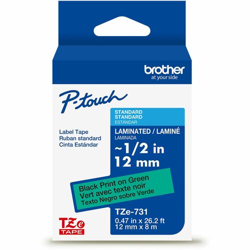 Brother P-touch TZe Laminated Label Tape - - DiameterTape - Green - Laminated - Eco-friendly, Easy to Read, Peeling Resistant, Fade Resistant, Long Lasting, Customizable, Temperature Resistant - 26.20 ft Roll Length - For Label Maker - 1 Each