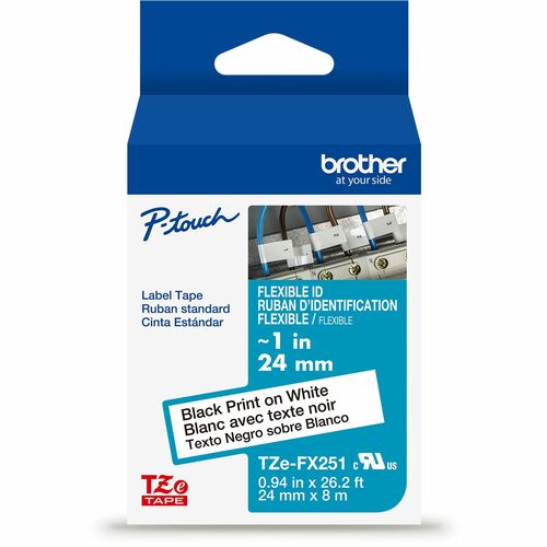Brother Flexible ID Tape - - DiameterTape - White - Water Resistant - Laminated - Flexible, Strong, Durable, Customizable, Long Lasting, Eco-friendly, Chemical Resistant, Abrasion Resistant, Fade Resistant - 26.20 ft Roll Length - For Label Maker - 1 Each