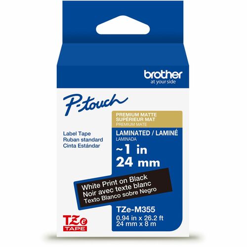 Brother TZe Premium Matte Laminated Tape - - DiameterCartridge - Matte - Black - Laminated - Strong, Durable, Long Lasting, Customizable - 26.20 ft Roll Length - For Label Maker - 1 Each