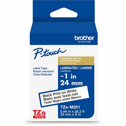 Brother TZe Premium Matte Laminated Tape - - DiameterTape - Matte - White - Laminated - Eco-friendly, Long Lasting, Customizable, Strong, Durable - 26.20 ft Roll Length - For Label Maker - 1 Each