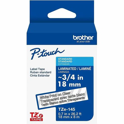 Brother Genuine P-touch TZe145 WHT on CLR Label Tape, Laminated, 18mmX8m - 45/64" Width - Clear - Laminated - Water Resistant - 1 Each