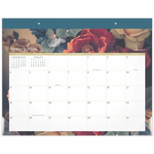At-A-Glance Midnight Garden Monthly Desk Pad - Monthly - 12 Month - January 2026 to December 2026 - 1 Month Single Page Layout - 21 3/4" x 17" Sheet Size - 2.25" x 2.75" Block - Headband - Desk Pad - Wall Mount - Midnight Garden - Dated Planning Page, Unr