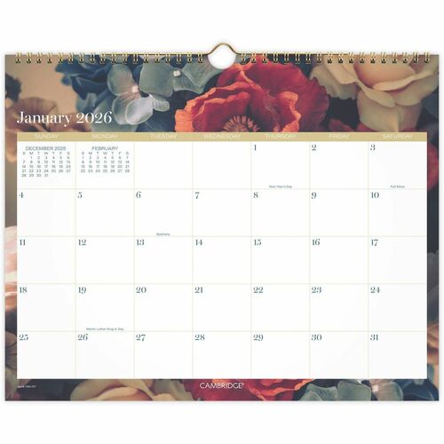 At-A-Glance Midnight Garden Monthly Wall Calendar - Monthly - 12 Month - January 2026 to December 2026 - 1 Month Single Page Layout - 15" x 12" Sheet Size - 2.18" x 2.80" Block - Twin Wire - Wall Mount - Midnight Garden - Dated Planning Page, Unruled Dail