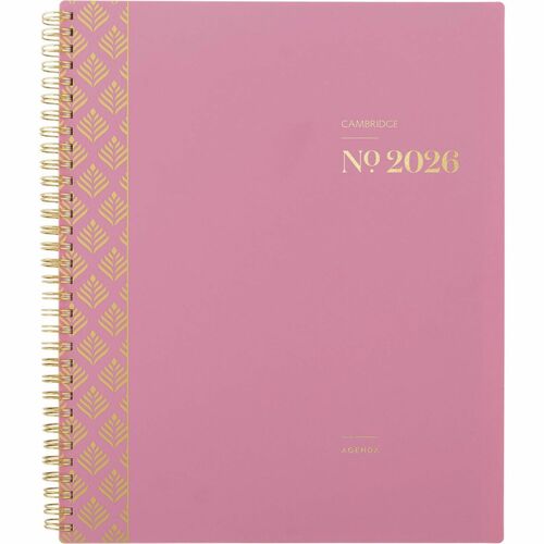 Cambridge WorkStyle Focus Planner - Weekly, Monthly - 12 Month - January 2026 to December 2026 - 1 Week, 1 Month Double Page Layout - Letter - 8 1/2" x 11" Sheet Size - Twin Wire - Pink - Cosmetic Pink Poly Cover - Dated Planning Page, Notes Area, Tabbed,