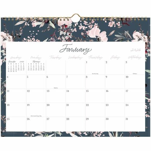 Cambridge Calista Floral Monthly Wall Calendar - Monthly - 12 Month - January 2026 to December 2026 - 15" x 12" Sheet Size - 1.40" x 2.81" Block - Twin Wire - Wall Mount - Calista Floral - Dated Planning Page, Yearly Planner, Unruled Daily Block, Event Pl