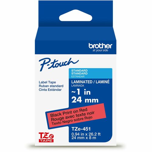 Brother P-touch TZe Laminated Label Tape - - DiameterTape - Red - Laminated - Easy to Read, Temperature Resistant, Customizable, Long Lasting, Peeling Resistant, Fade Resistant - 26.20 ft Roll Length - 1 Each