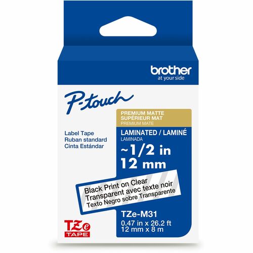 Brother TZe Premium Matte Laminated Tape - - DiameterTape - Matte - Clear - Laminated - Eco-friendly, Long Lasting, Customizable, Strong, Durable - 26.20 ft Roll Length - For Label Maker - 1 Each