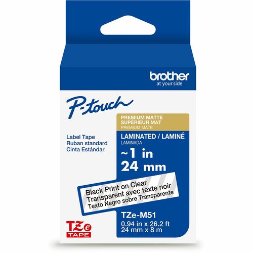 Brother TZe Premium Matte Laminated Tape - - DiameterCartridge - Matte - Clear - Laminated - Strong, Durable, Long Lasting, Customizable - 26.20 ft Roll Length - For Label Maker - 1 Each