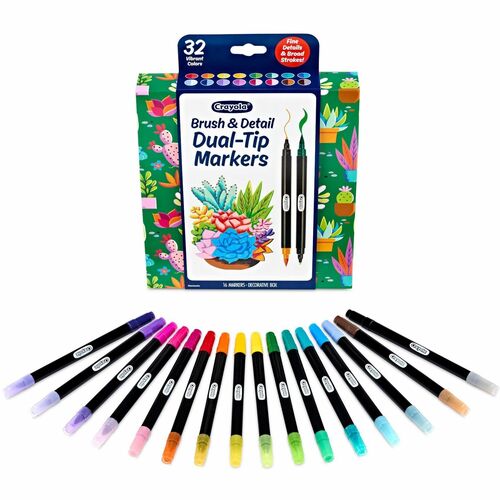 Crayola Dual-Ended Markers - Brush, Ultra Fine, Chisel Marker Point - Multi Ink - Water Based - 16 / Pack