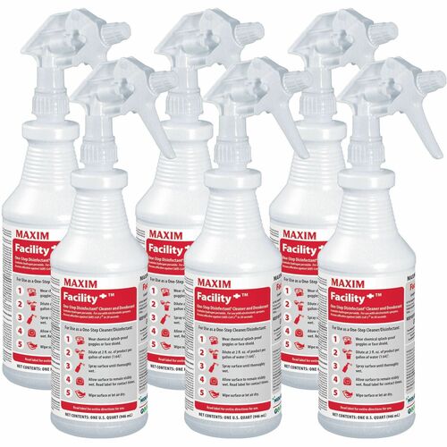 Maxim Facility+ One-Step Disinfectant - For Multi Surface, Multipurpose - Concentrate - Liquid - 128 fl oz (4 quart) - Recommended For: Odor Remover, Mildew Odor Remover, Bacteria Remover, Germs Remover, Virus Remover, Mold Remover - Deodorize, Fragrance-