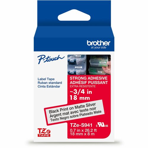 Brother P-touch Extra-Strength TZe Tape Cartridge - - DiameterTape - Matte - Silver - Water Resistant - Laminated - Customizable, Long Lasting, Strong, Durable, Abrasion Resistant, Chemical Resistant, Fade Resistant, Sunlight Resistant - 26.20 ft Roll Len