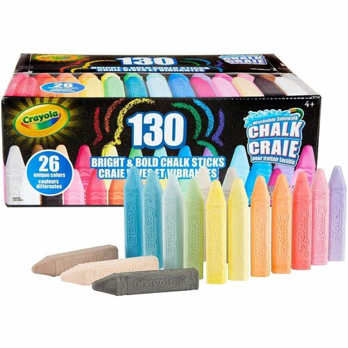 Crayola Washable Sidewalk Chalk, Driveway, Assorted Colors, Anti-Roll Shape, Non-Toxic, 130/PK