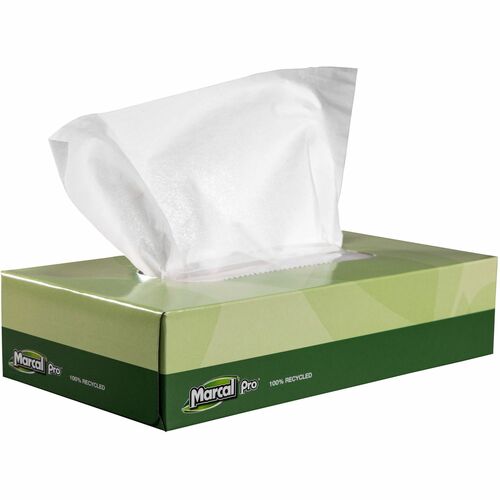 Marcal Facial Tissue, 2-Ply, 100 Sheets/Box, White, 60% Post-Consumer Recycled, Hypoallergenic, Fragrance-Free, 30/CT