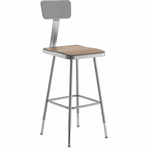 National Public Seating 6300 Series Heavy-Duty Square-Seat Stools - Masonite Seat Material - Gray Frame Color - Steel Frame Material - Four-legged Base - Gray - 1 Each