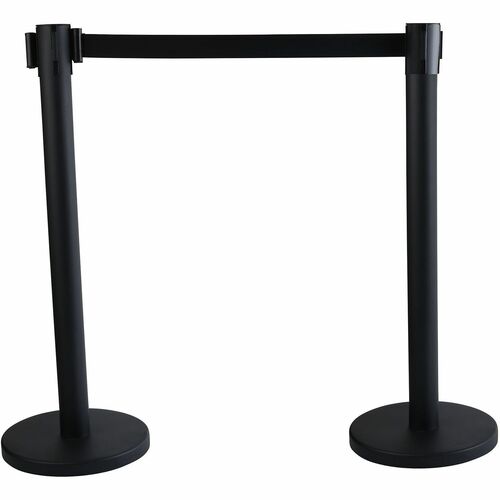 Tatco Crowd Control Stanchions - 114" Black Belt Attachment - Locking Mechanism, Rubber Pad - Floor Standing - Black - 2 / Box