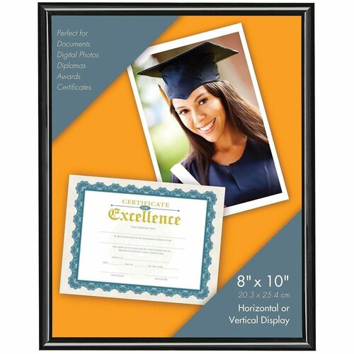Victory Light 8" x 10" Document Frame - 8" x 10" Frame Size - Holds 8.50" x 11" Insert - Desktop, Tabletop - Durable, Dust Resistant, Easel Back, Sturdy - Plastic - Black - 1 Each