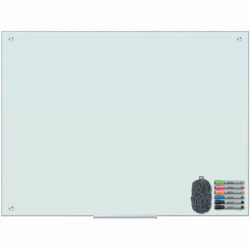 U Brands Dry Erase Board, Horizontal/Vertical, 48" W x 36" H, White Glass Surface, Magnetic, Frameless, Ghost Resistant, Stain Proof