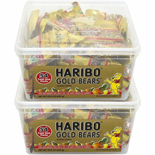 Green Rabbit Candy, Haribo Gold Gummi Bears, 0.4 oz Pouches, Fruity Assorted, 54/Bag, 2/CT
