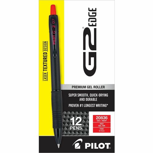 G2 Edge Gel Pen - 0.7 mm Fine Pen Point - Refillable - Retractable - Red Ink - Gel-based - Black, Red Barrel - Tungsten Carbide Tip - Writing - 1 Dozen