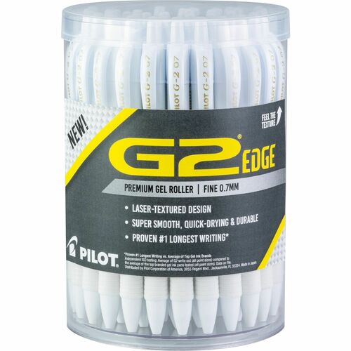 G2 Edge Gel Pen - 0.7 mm Fine Pen Point - Refillable - Retractable - Black Ink - Gel-based - White Barrel - Tungsten Carbide Tip - Writing - 36 / Pack