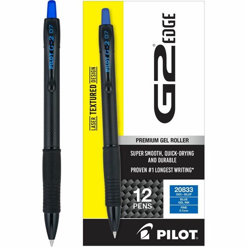 G2 Edge Gel Pen - 0.7 mm Fine Pen Point - Refillable - Retractable - Blue Ink - Gel-based - Black, Blue Barrel - Tungsten Carbide Tip - Writing - 1 Dozen