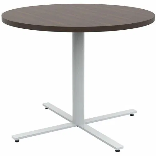 Safco Cafeteria Table, Breakroom, Jurni Series, 36" Dia x 29" H, Columbian Walnut Laminate, Textured Powder-Coated Base