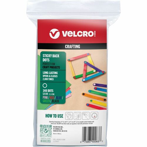 Velcro Adhesive Dots, Peel-and-Stick Hook and Loop, Multicolor Nylon, 140/PK