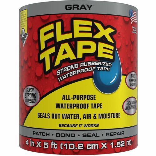 FLEX SEAL Repair Tape - 5 ft Length x 4" Width - Gray - Water Proof, UV Resistant, Temperature Resistant, Weather Resistant, Moisture Resistant - For Repair, Sealing, Home, Roofing, General Purpose, Bathroom, Project, Multi Surface, Bonding, Patching - 1 