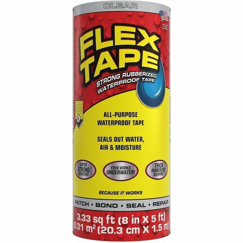 FLEX SEAL Repair Tape - 5 ft Length x 8" Width - Clear - Rubber Backing - Water Proof, UV Resistant, Temperature Resistant, Weather Resistant, Moisture Resistant - For Repair, Sealing, Home, Roofing, General Purpose, Bathroom, Project, Multi Surface, Bond