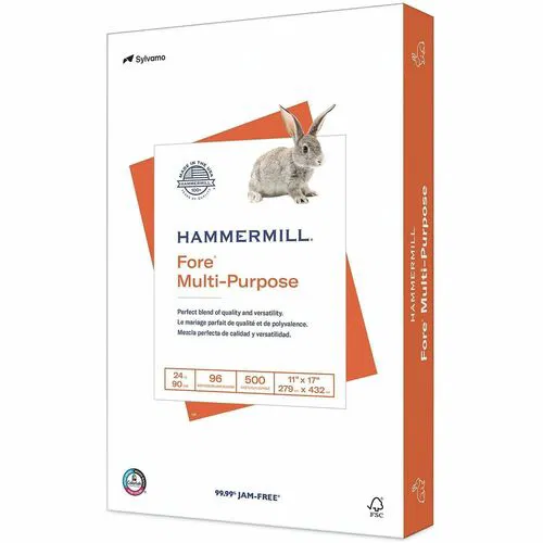 Hammermill Fore Multi-Purpose Paper - 11" x 17" - 24 lb Basis Weight - Jam-free - White - 500 / Ream