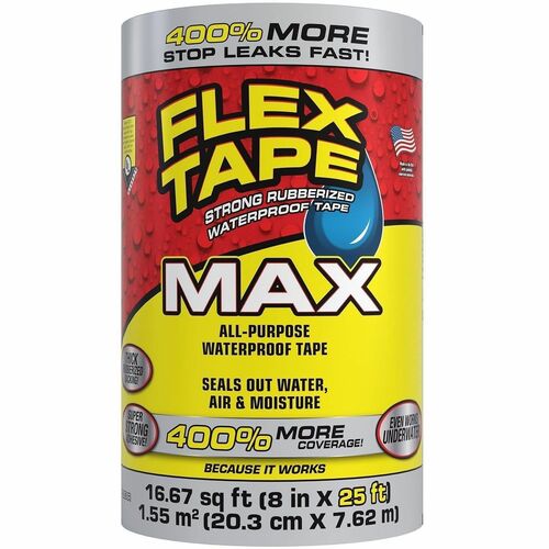 FLEX SEAL Repair Tape - 25 ft Length x 8" Width - Clear - Water Proof, UV Resistant, Temperature Resistant, Weather Resistant, Moisture Resistant - For Repair, Sealing, Home, Roofing, General Purpose, Bathroom, Project, Multi Surface, Bonding, Patching - 