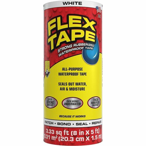 FLEX SEAL Repair Tape - 5 ft Length x 8" Width - White - Rubber Backing - Water Proof, UV Resistant, Temperature Resistant, Weather Resistant, Moisture Resistant - For Repair, Sealing, Home, Roofing, General Purpose, Bathroom, Project, Multi Surface, Bond