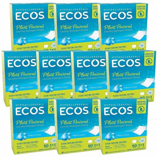 ECOS® PRO Liquidless Laundry Detergent Sheets - For Laundry, Washing Machine - Sheet - Free & Clear Scent - Recommended For: Stain Remover, Odor Remover - Hypoallergenic, Skin-friendly, Deodorize, Enzyme Activated, Dye-free, Phthalate-free, Spill Resi
