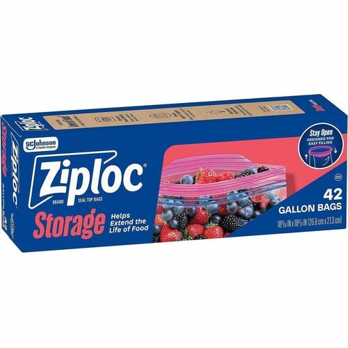 Ziploc Stand-Up Storage Bags, Kitchen, Gallon, Microwave-Safe, BPA-Free, Grip n Seal, 42/Box, 9/CT
